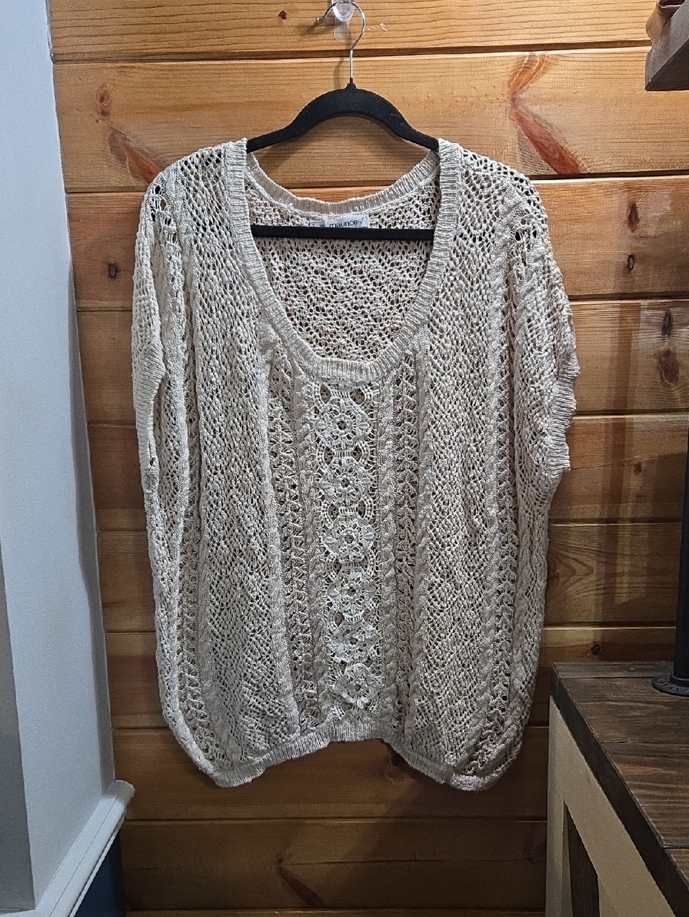 Maurices Open Weave Scoop Neck Sweater - Cream Size 2x Cap Sleeves 0543